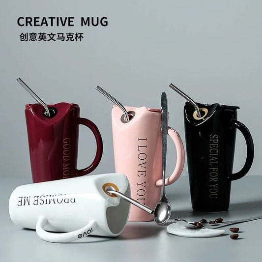 400 ml Creative Ceramic Mug With Steel Straw