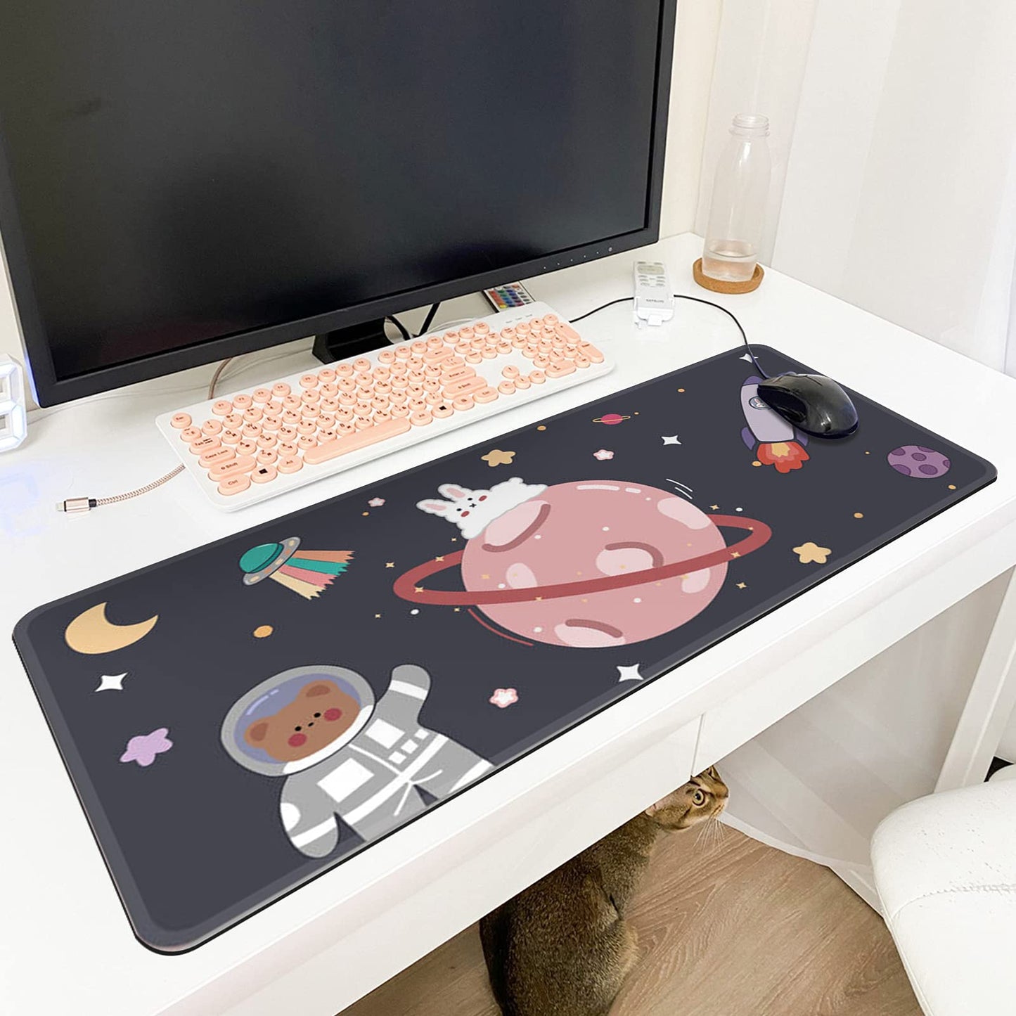 Cute Mouse Pad,Large Gaming Desk Mouse mat Cartoons Keyboard Pad,Laptop Desk Mat for Gaming, Writing, or Home Office Work 32 x 12